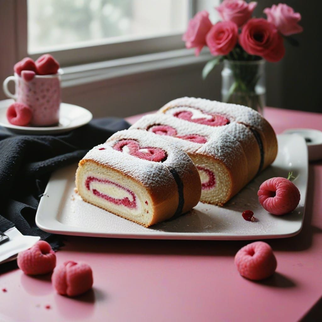 Fancy Still Life Swiss Roll Cake in Hot Pink and Black