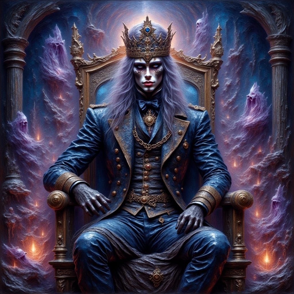 Celestial King on Amethyst Throne in Art Nouveau Style