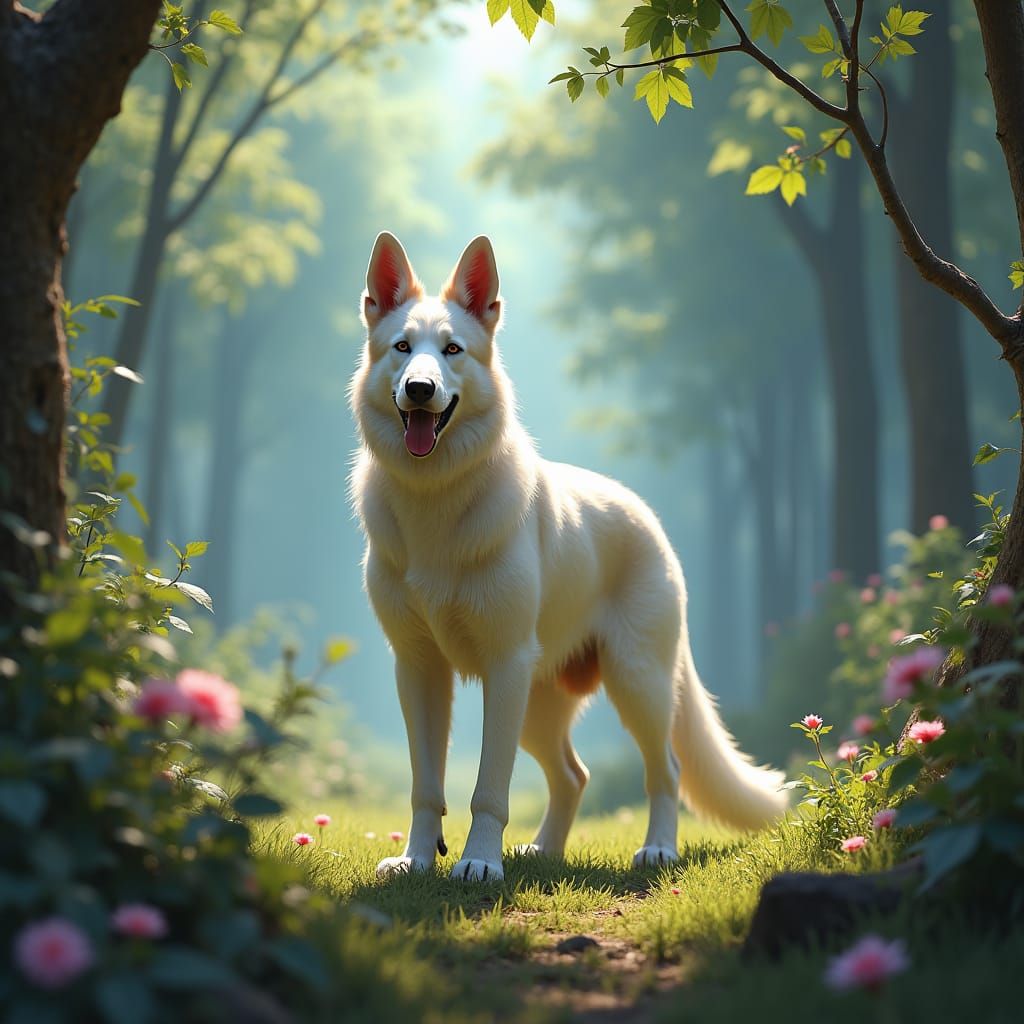 Majestic White German Shepherd in Detailed Matte Painting