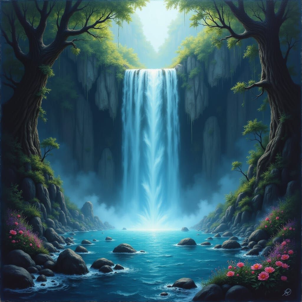 Inverted Waterfall in Dreamy Impressionistic Style