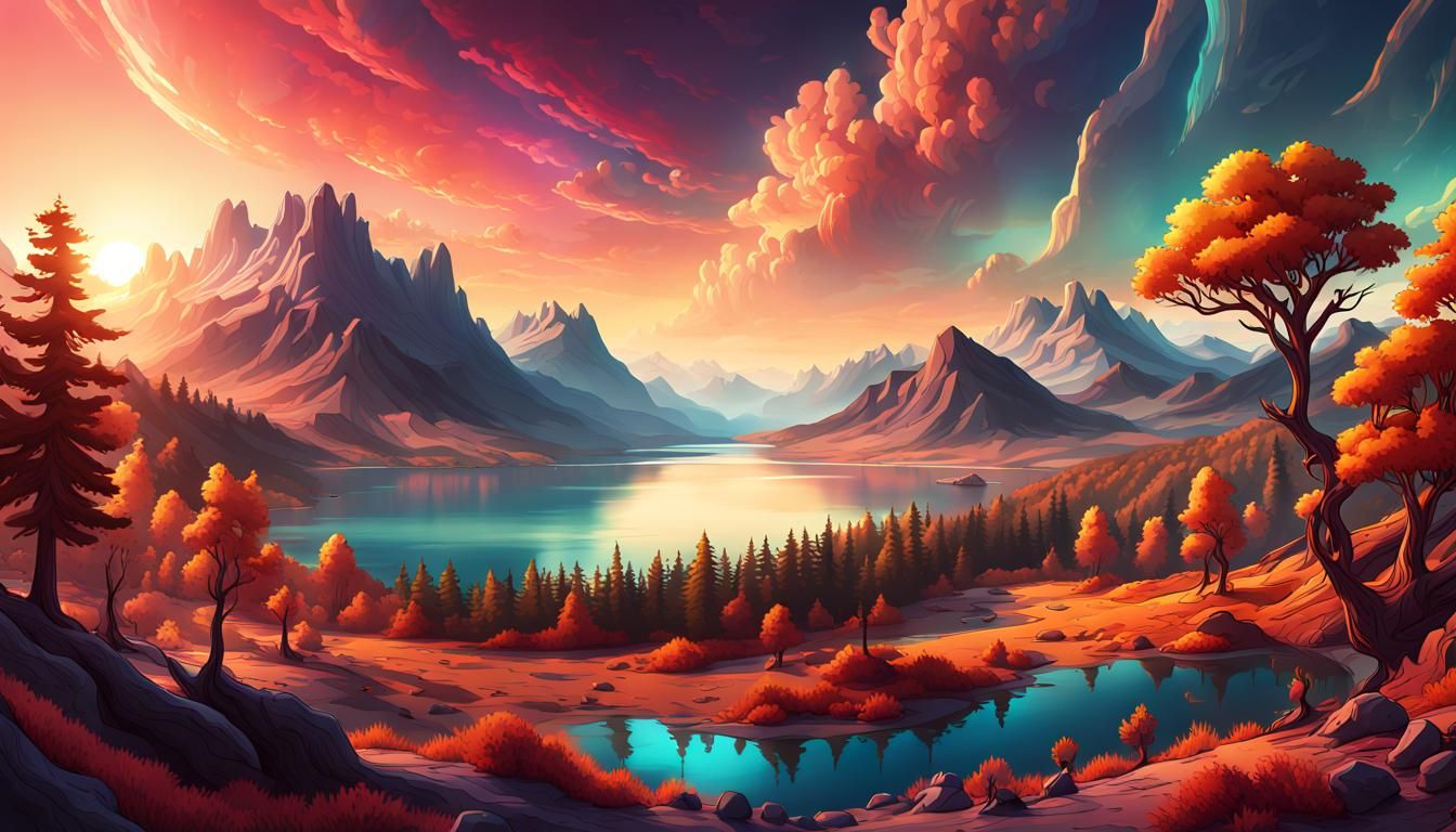 Epic Alien Landscape with Colorful Trees as Digital Art