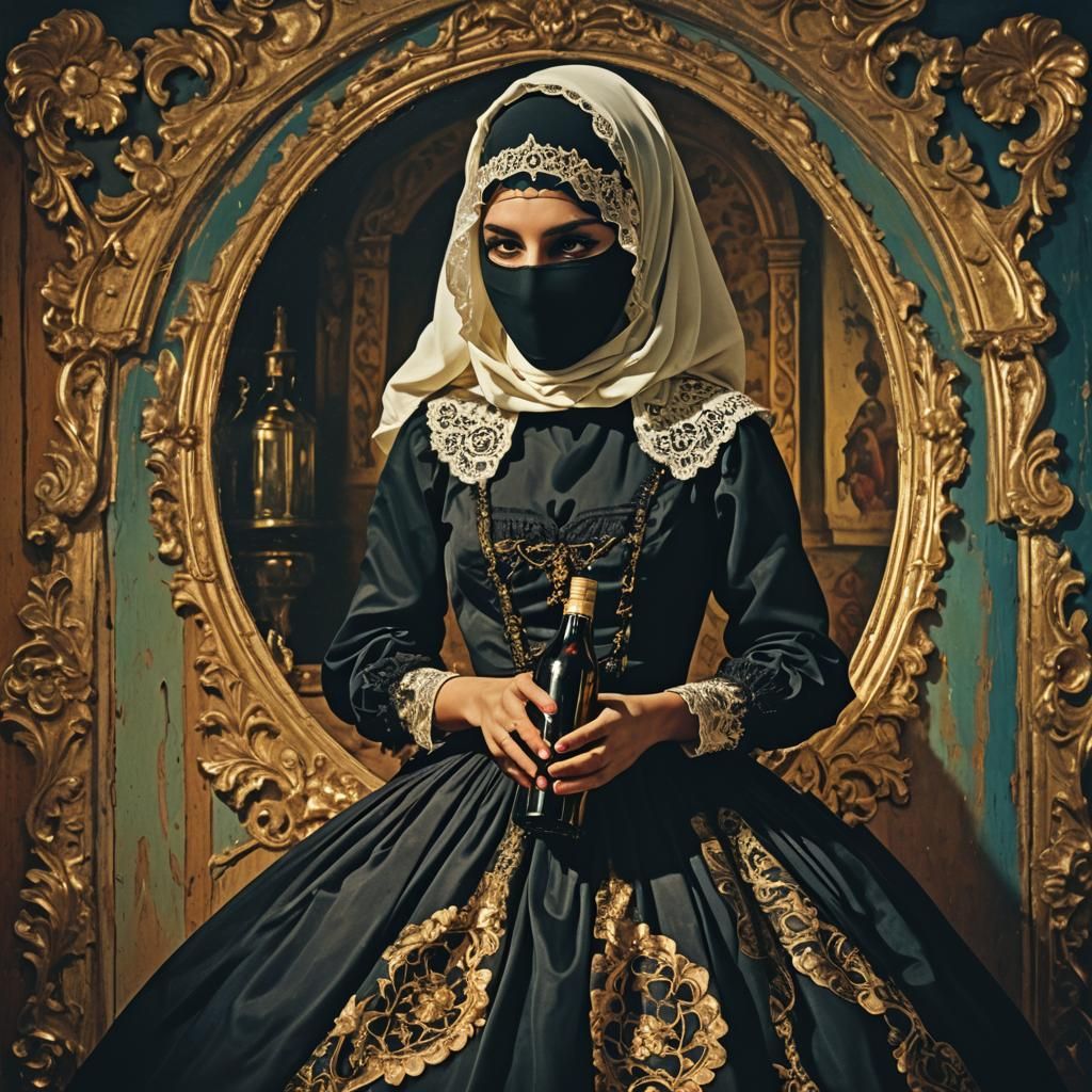 Baroque Pop Art: Figure in Niqab with Drink