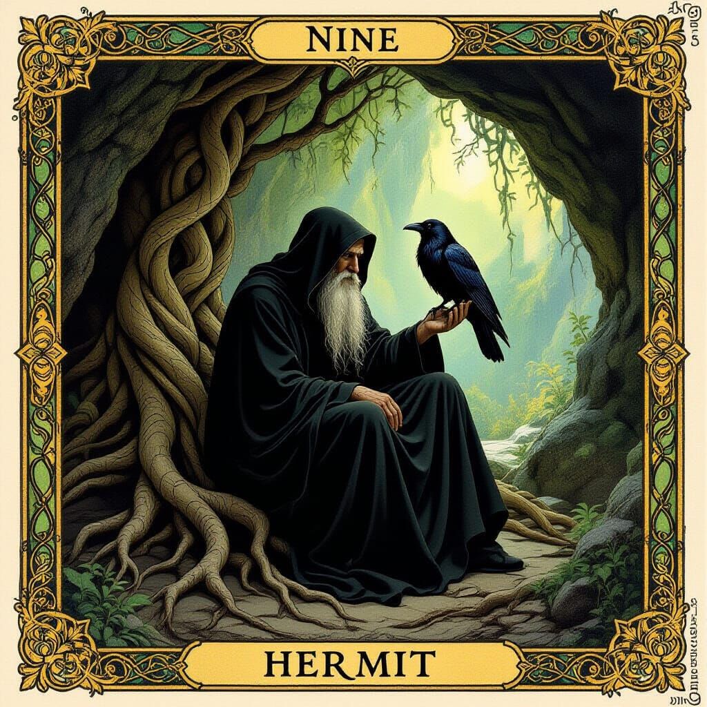 The Hermit Tarot Card: Ancient Mystic and Three-Eyed Raven