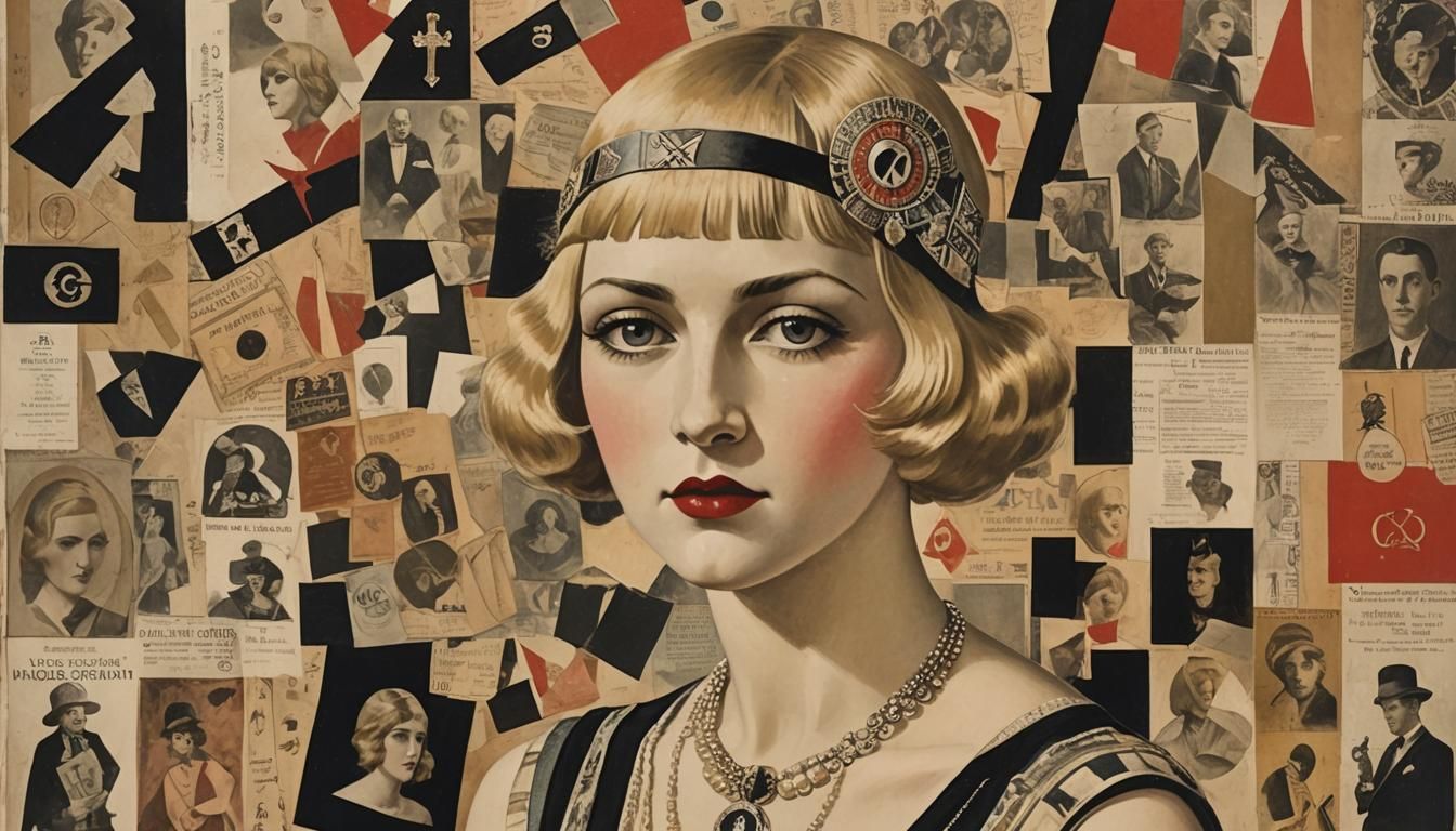 Flapper Portrait with Masonic Collage in Oil Paint