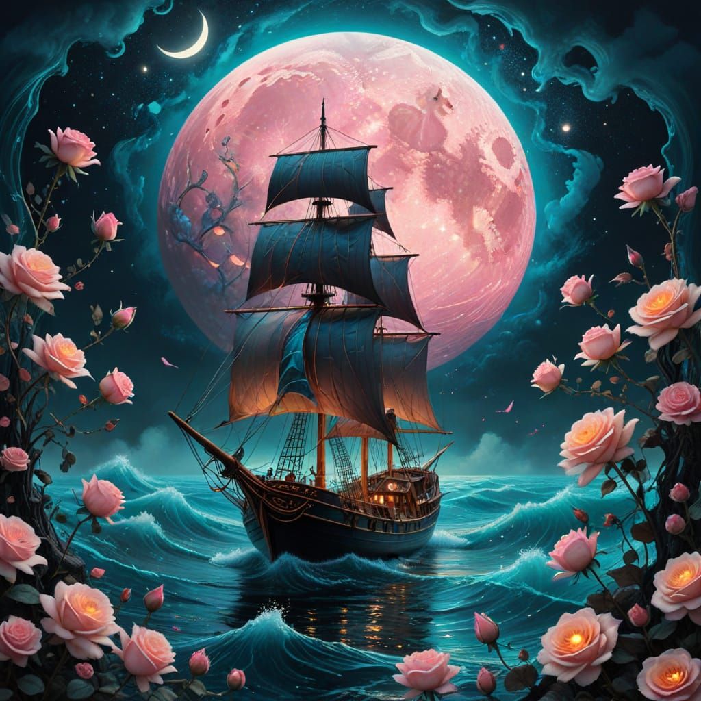 Rose Tirhandil Sailboat on Black Rose Sea