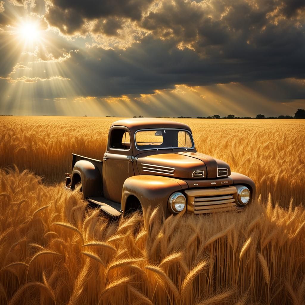 Classic Ford Truck in Golden Wheat Field