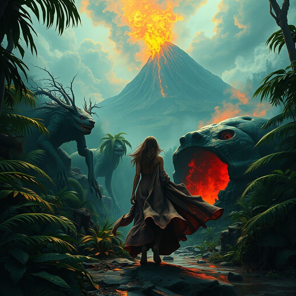 Woman Approaches Lair in Dystopian Landscape