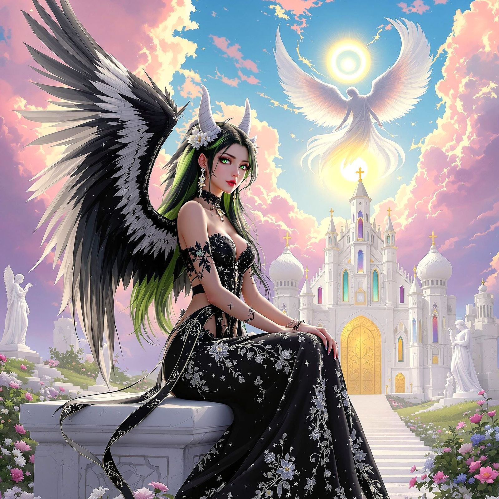 Majestic Angel Goddess in Japanese-Inspired Heaven