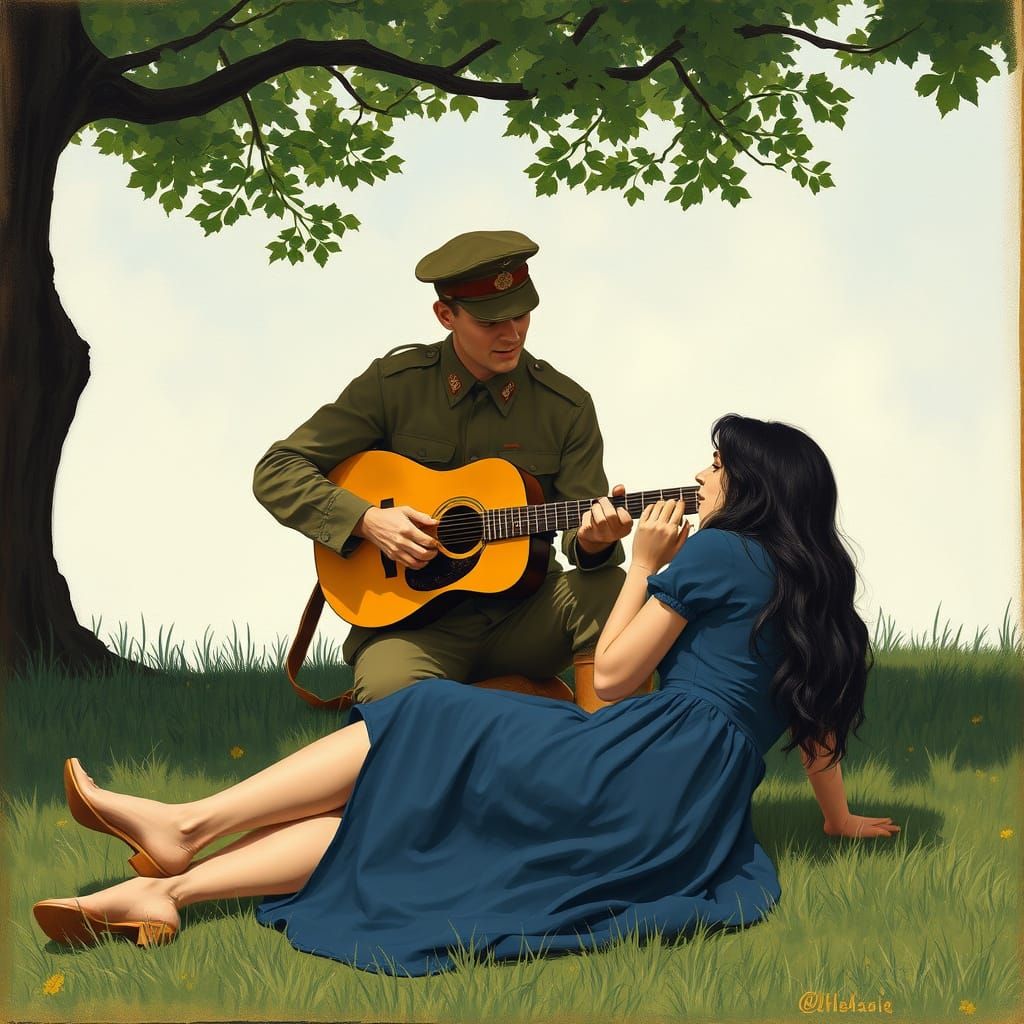 WW1 Soldier Serenades Fiancée in Bucolic Setting