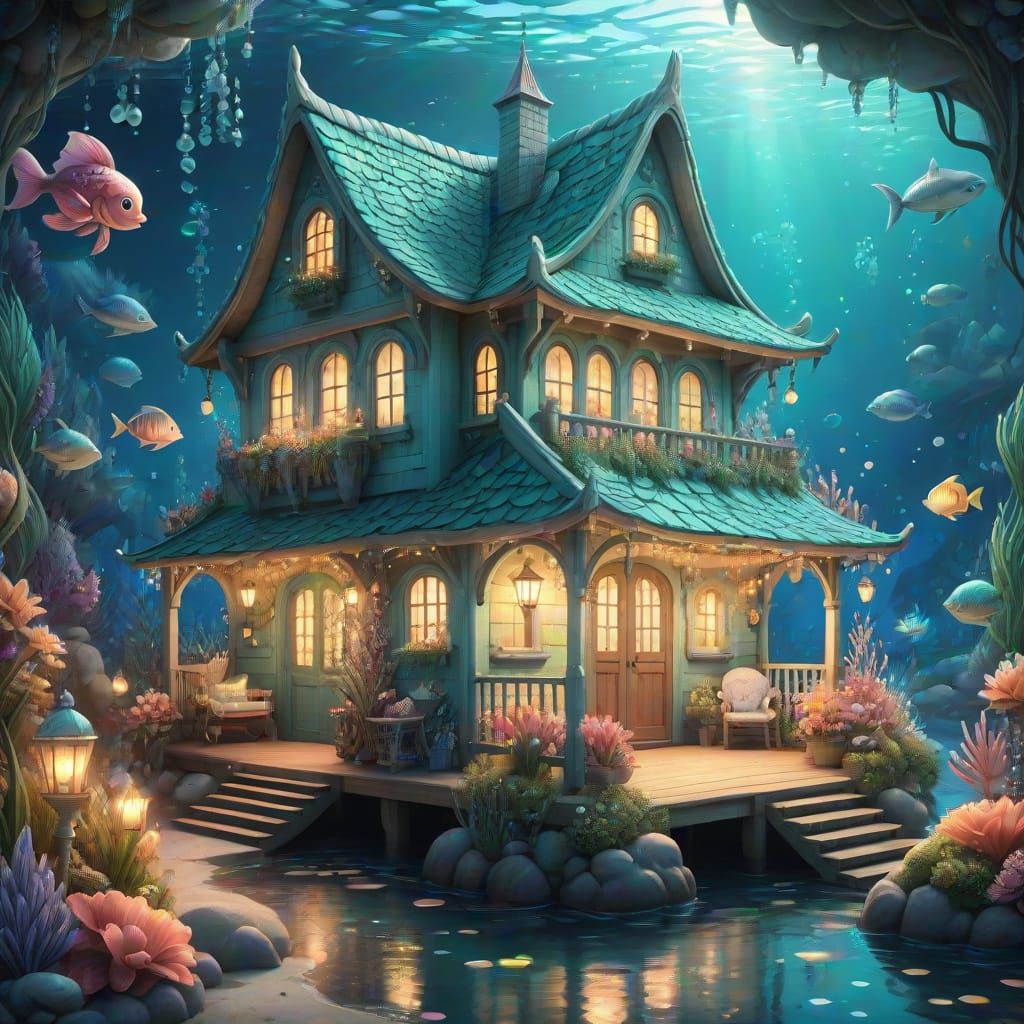 Whimsical Danish Sea Cottage with Mermaid Pearls and Tropica...