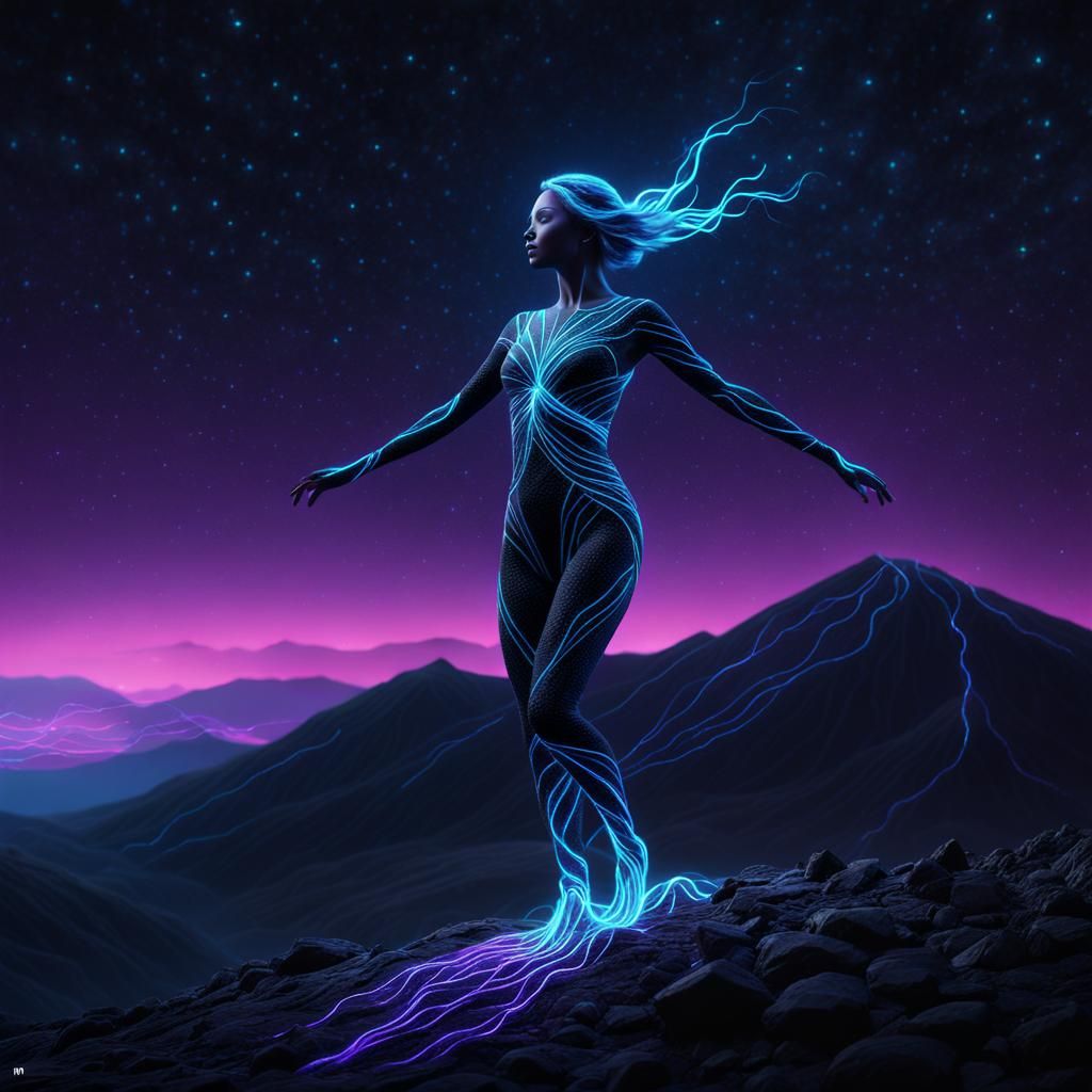 Coal Woman Dancing on a Starry Hill