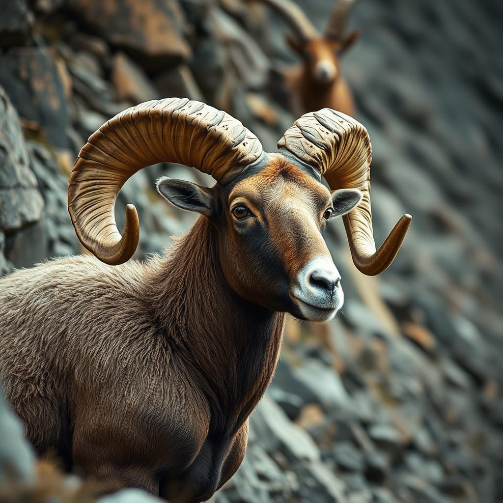 photo realistic close up of a Big Horn Sheep on the side of ...