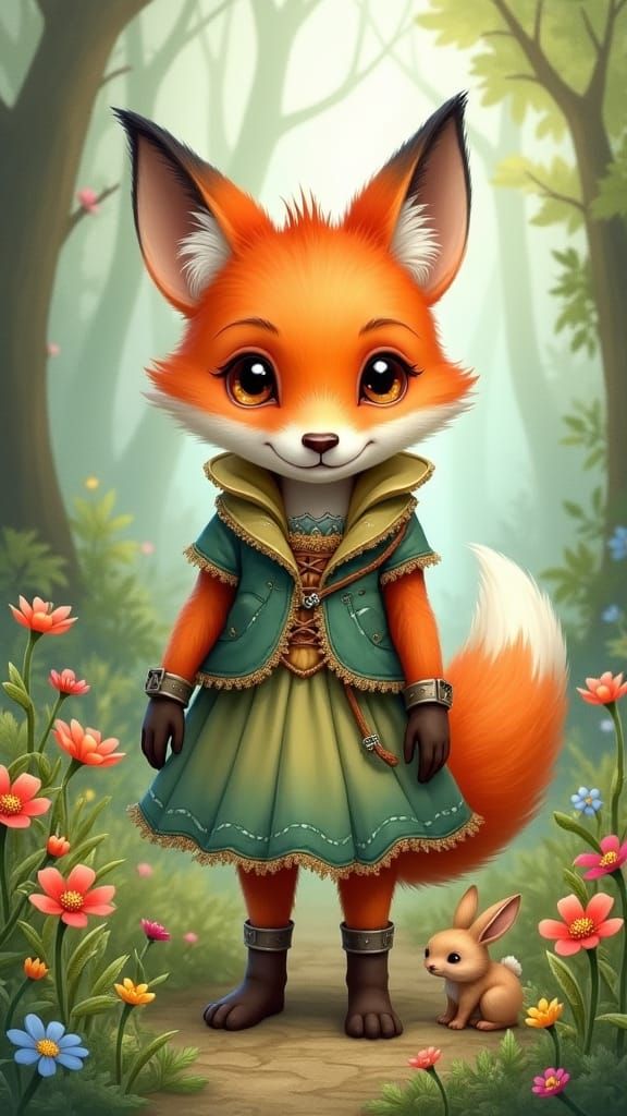 Cute Fox and Rabbit in Magical Attire