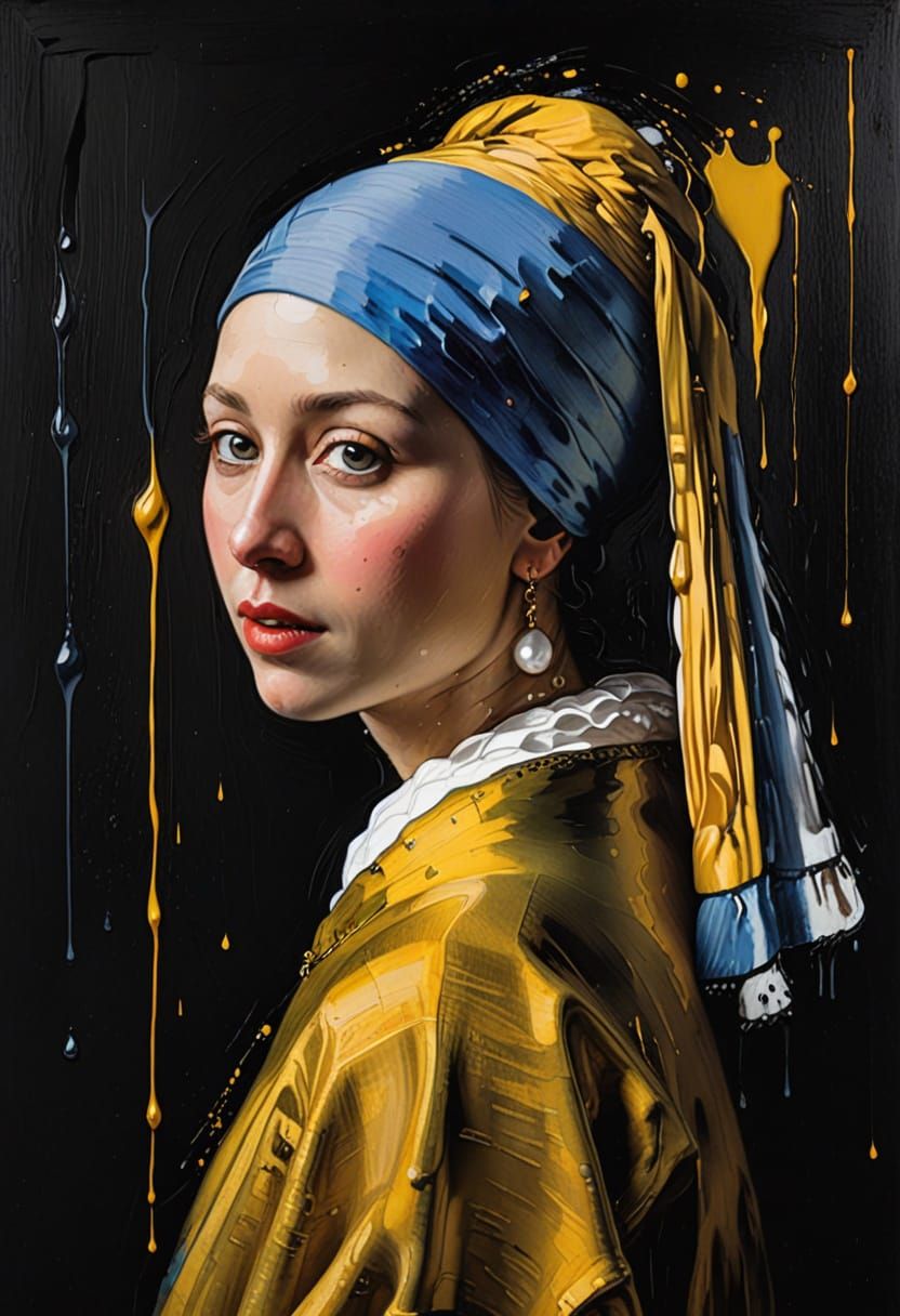 Girl with a Pearl Earring Dripping in Vibrant Colors