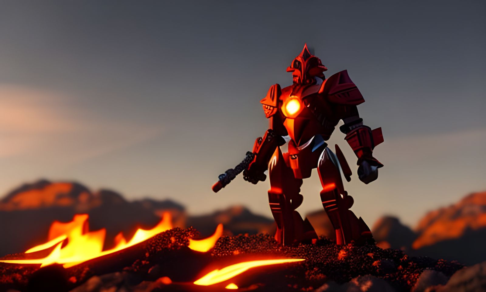 Toa Tahu Observes Campfire in Sci-Fi Forest