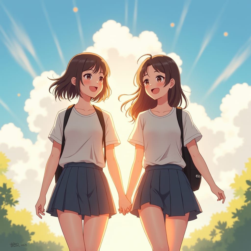 Teenage Girls Laughing in Heavenly Sunshine