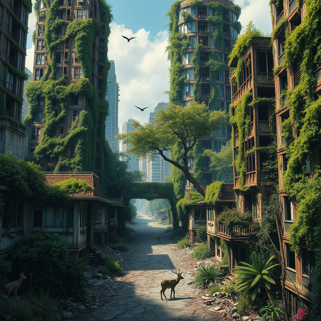 Nature Reclaims Metropolis: Post-Apocalyptic Oasis
