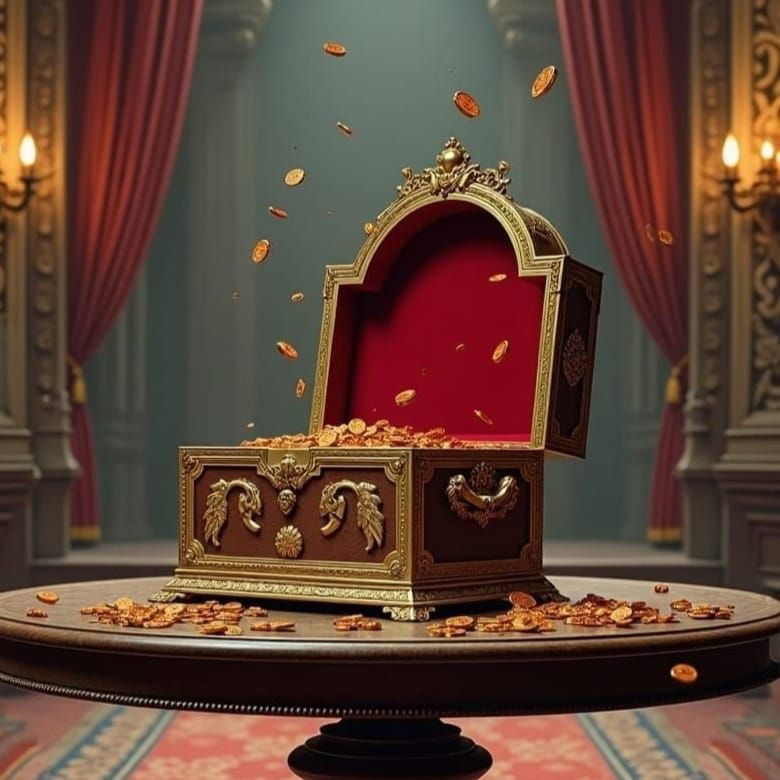 Gems and Coins Overflowing from Treasure Chest