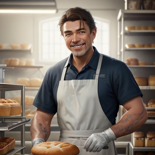 Smiling Baker Portrait in Art Nouveau Style