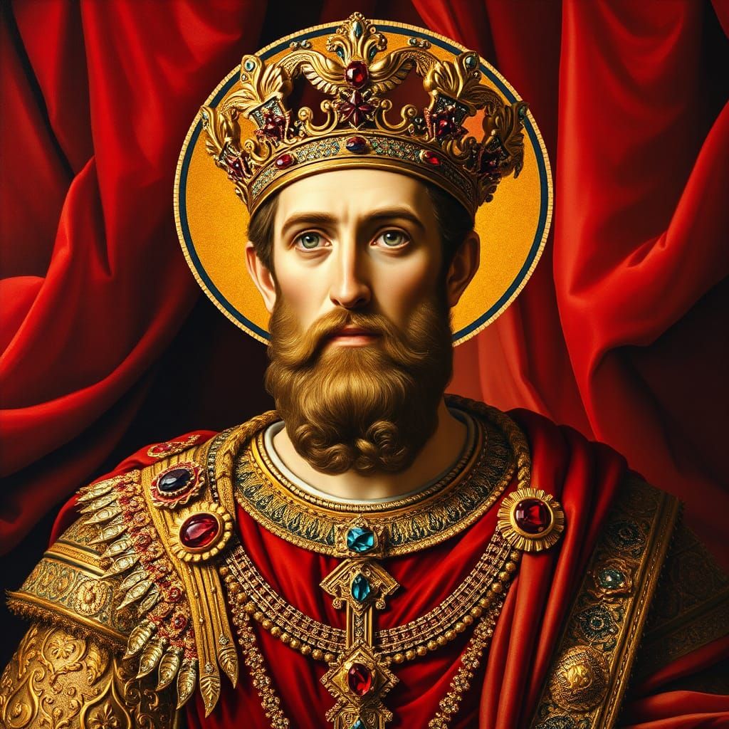 Emperor Constantine Portrait in Byzantine Iconography Style