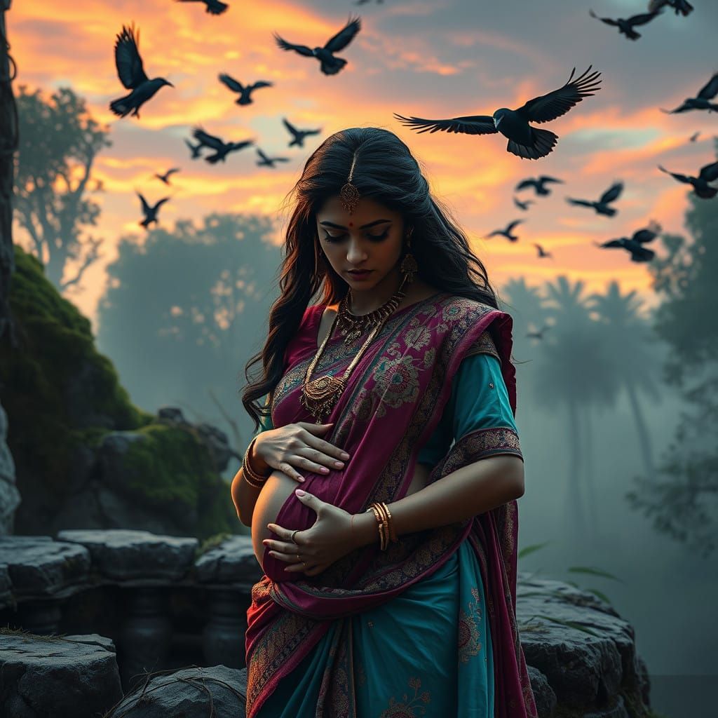 Regal Woman of Indian Mythology in a Rajasthani Forest