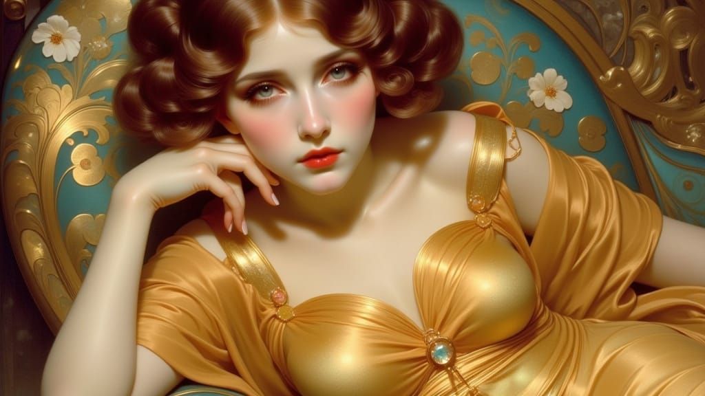Glamorous Art Nouveau Young Lady in a Luxurious Setting