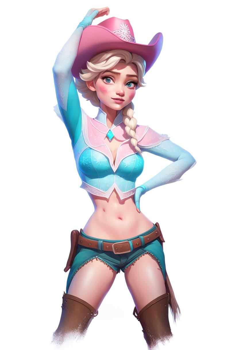 Queen Elsa as Cowgirl: Hyperdetailed Digital Portrait
