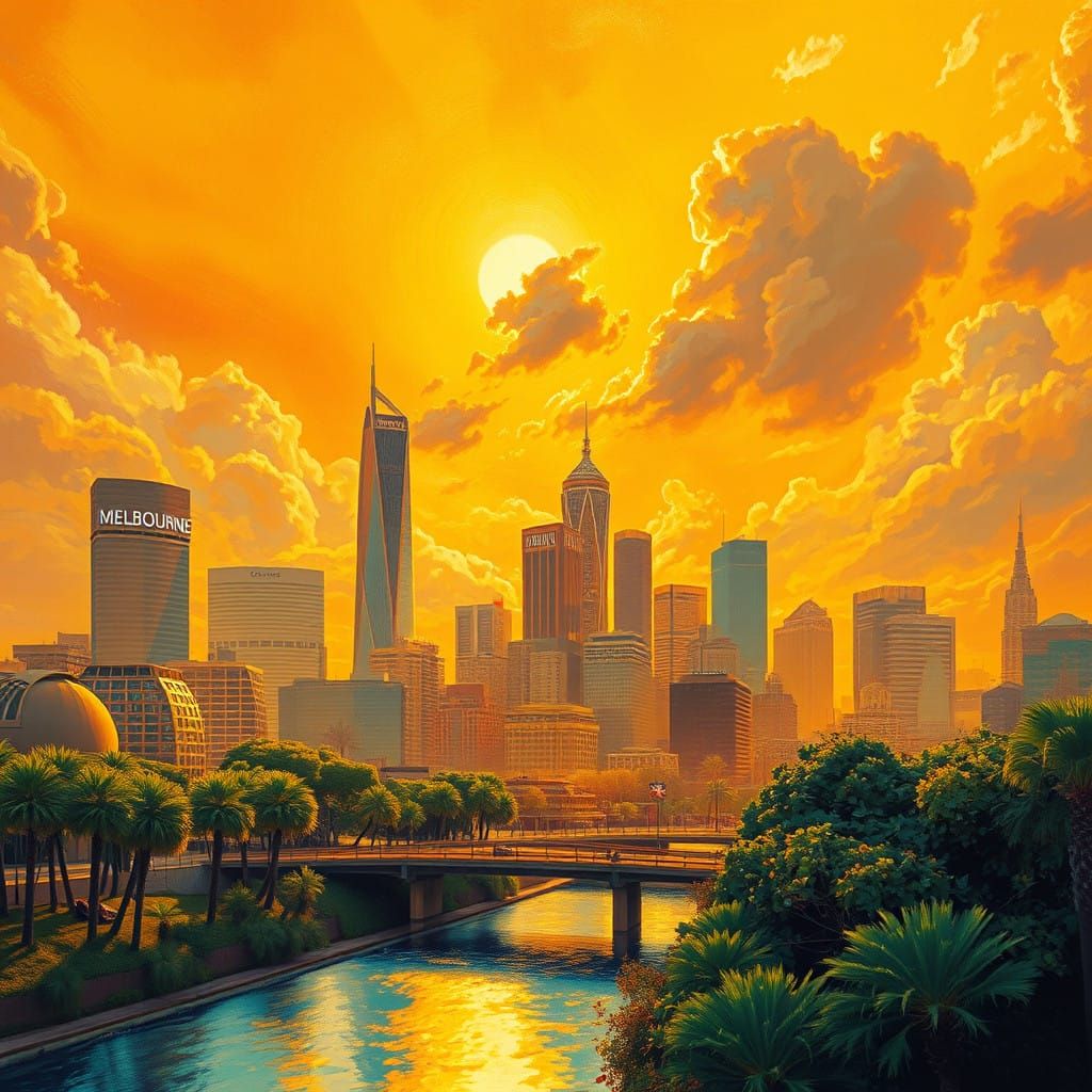 Melbourne Cityscape in Vibrant, Dreamy Light