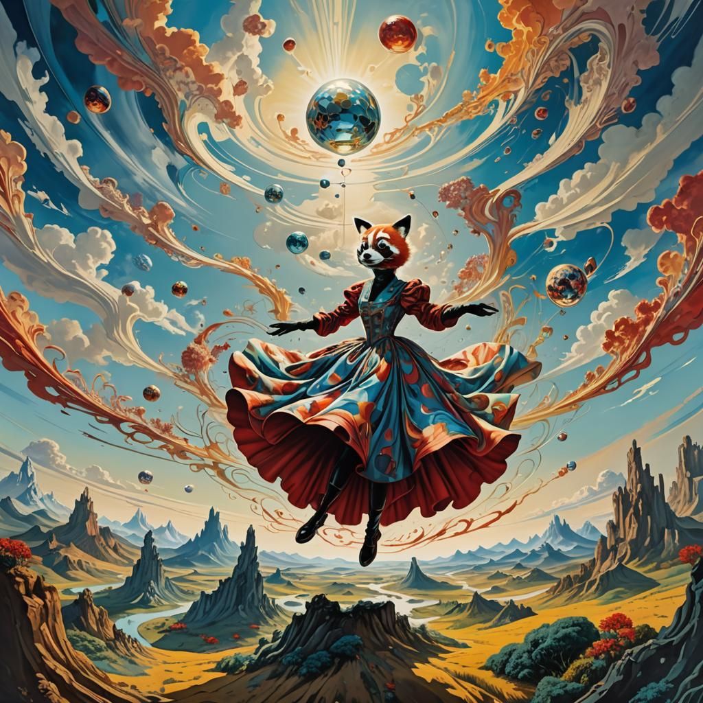 Surreal Red Panda in Landscape: Digital Art