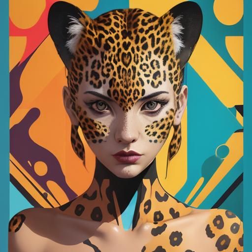 Woman Leopard Face in Pop Art Style