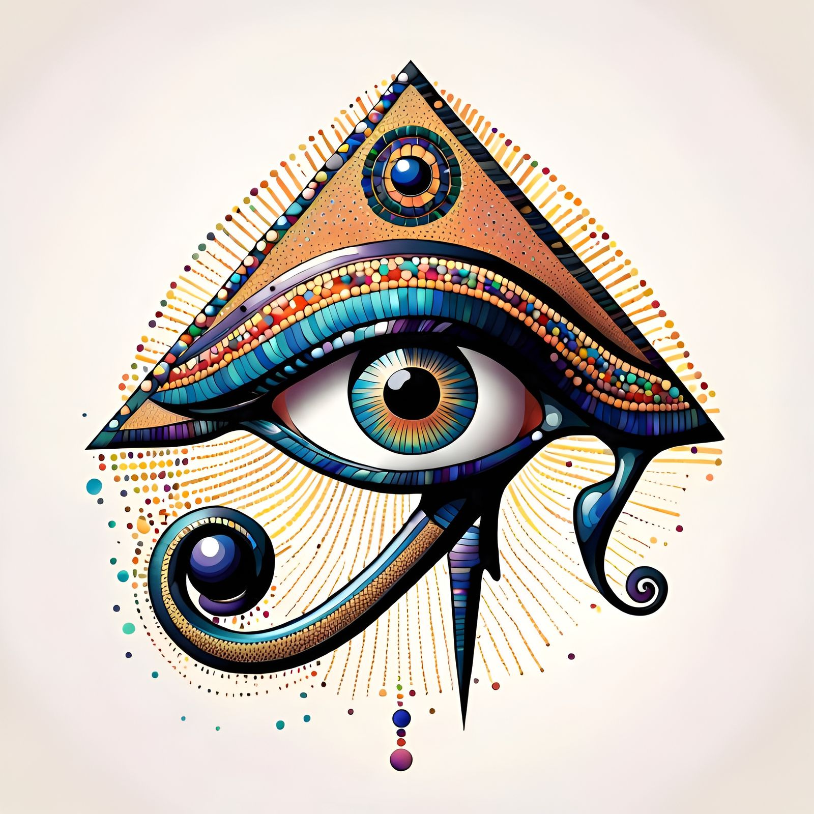 Pointillist Eye of Horus Tattoo in Psychedelic Style