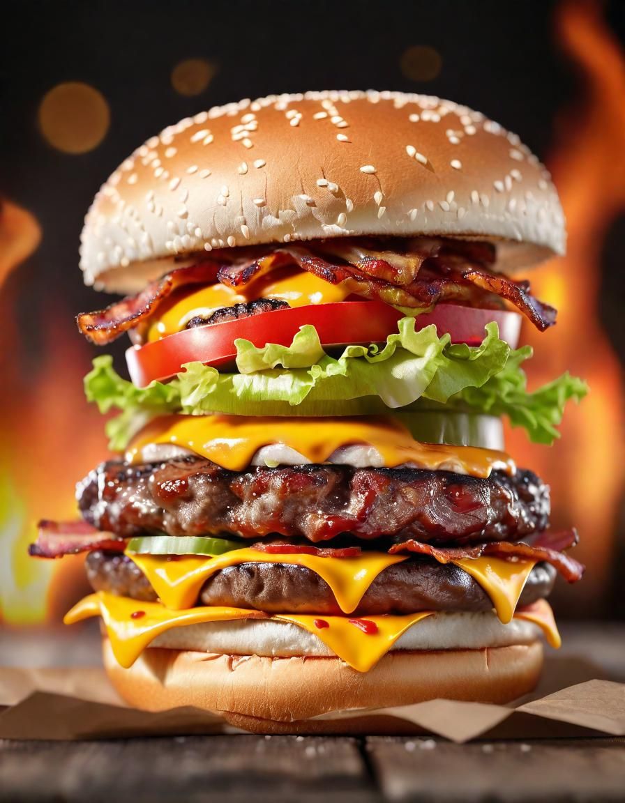 Flame-Grilled Double Whopper Burger: Realistic Advertising P...