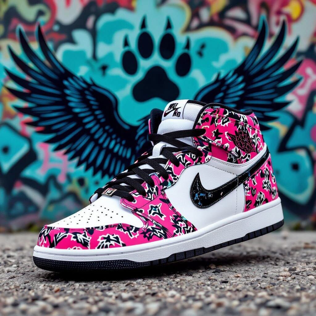 Hot Pink Bandana Nike Shoe with Raven Wings