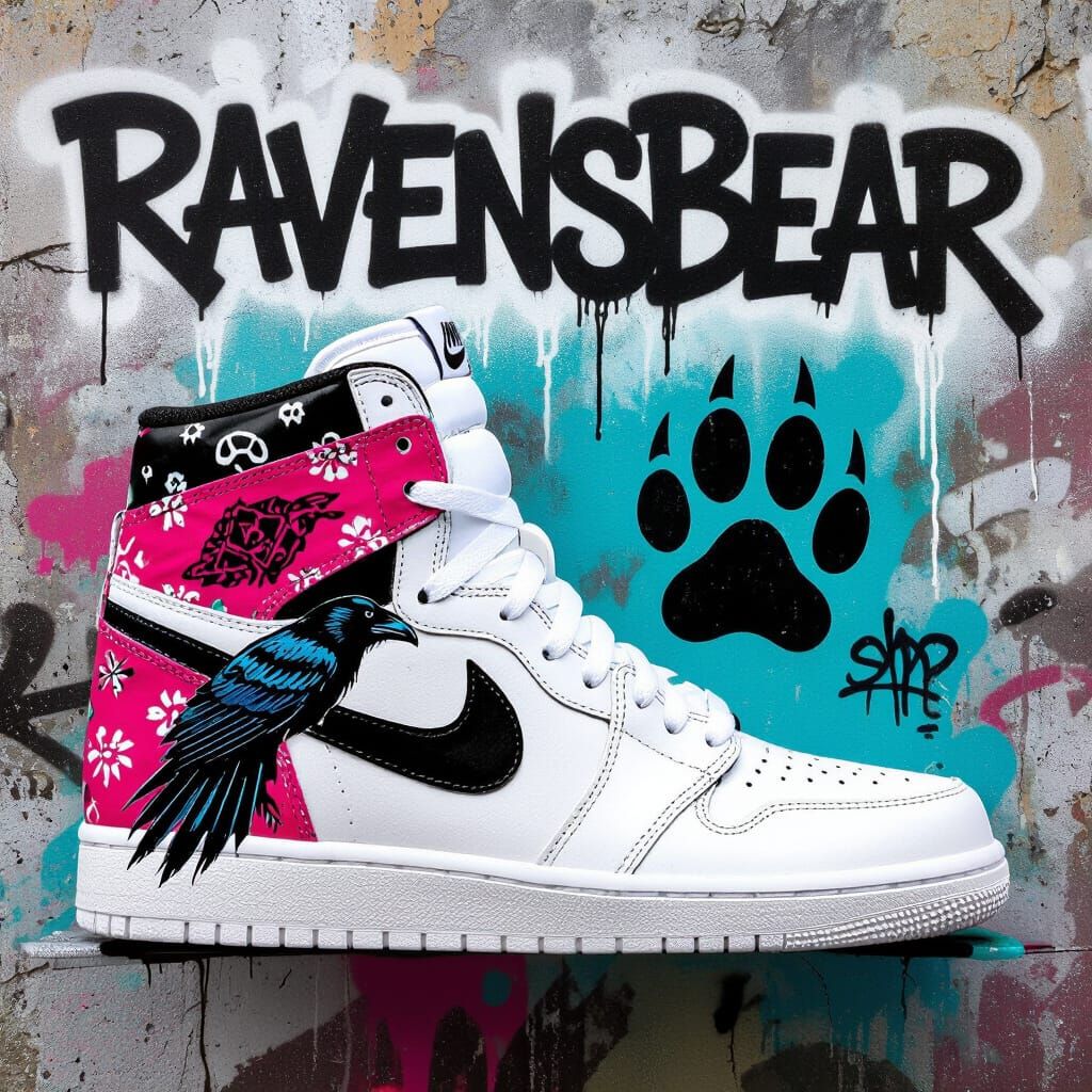 Hot Pink Bandana Nike Shoes with Raven Wings Graffiti Art