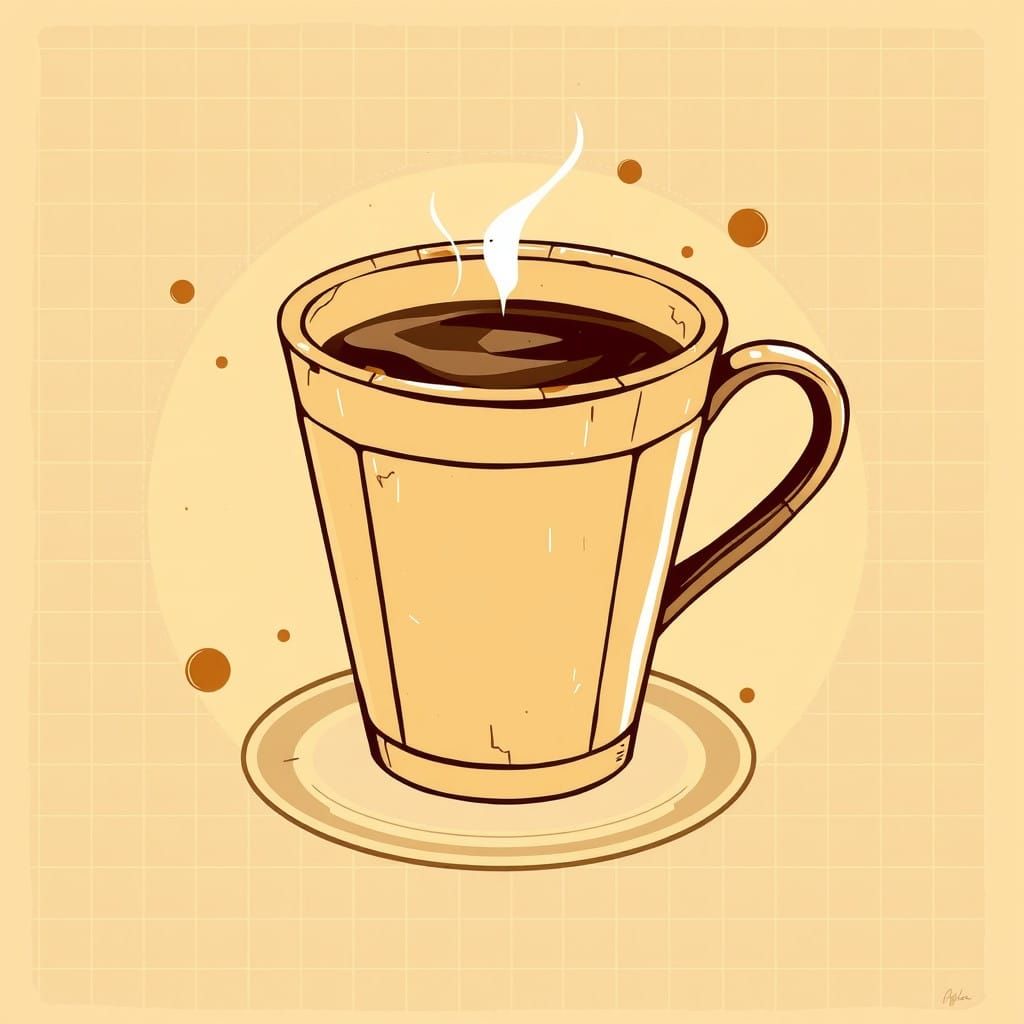 Retro Futuristic Coffee Cup Illustration in Distressed Style