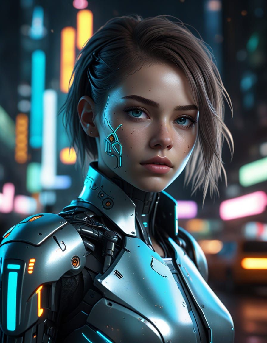 Cyberpunk Cyborg with Pearlescent Skin in Anime Style