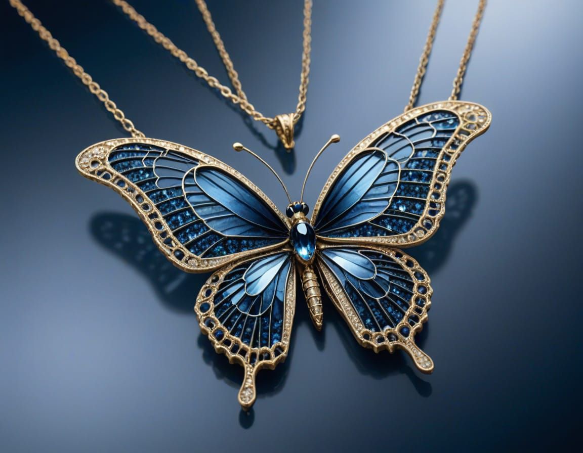 Bejewelled Blue Crystal Butterfly Necklace