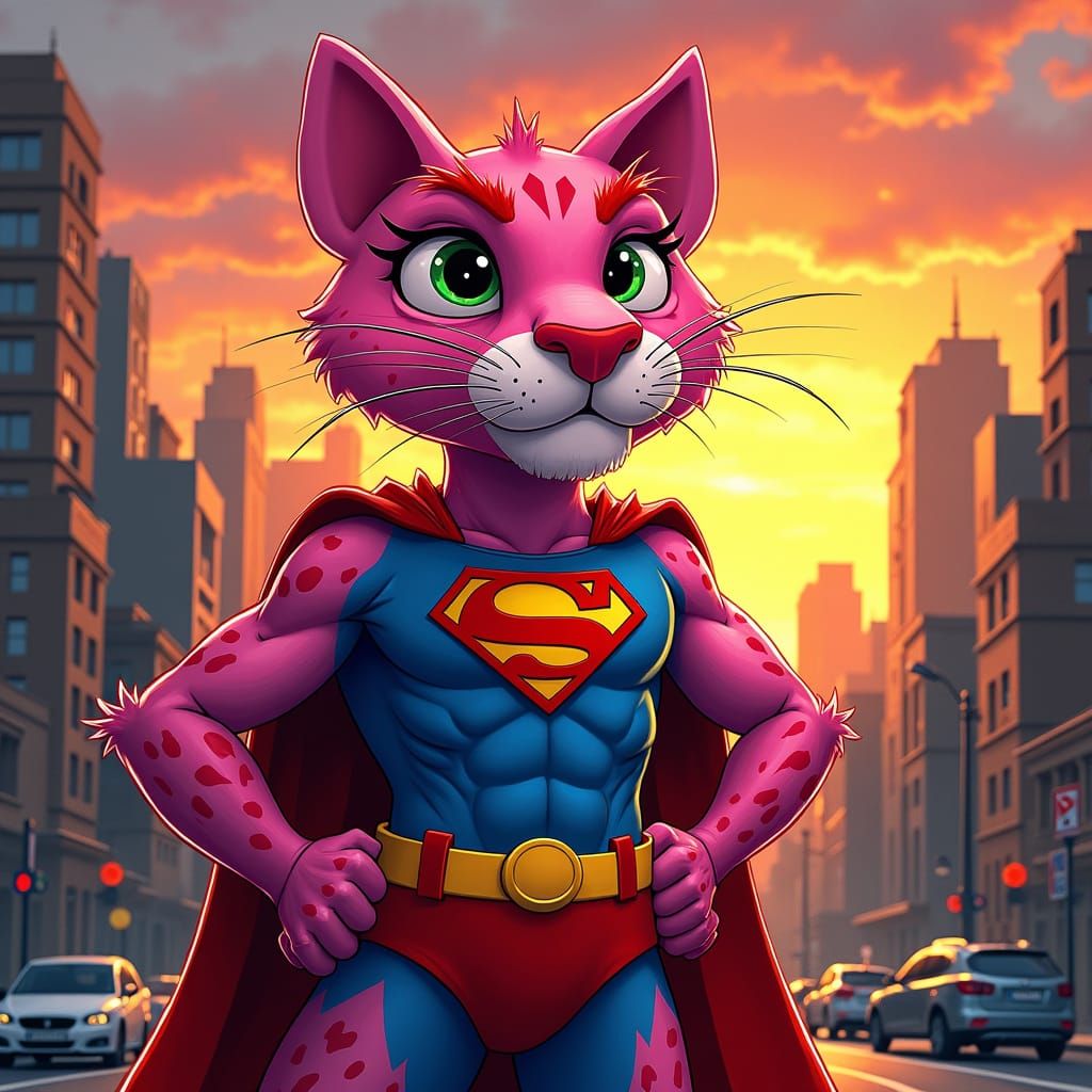 Pink Panther as Superman in Graphic Novel Style