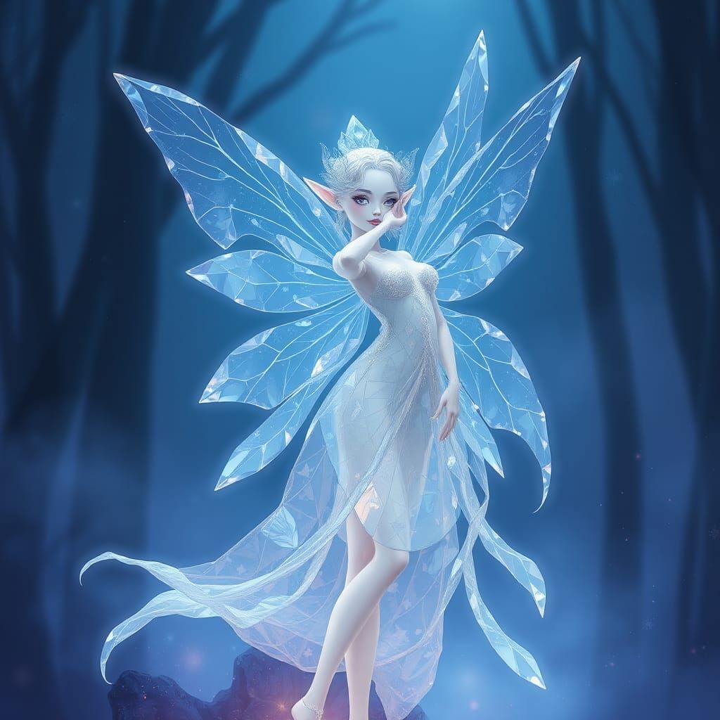 Crystalline Fairy Elf in Dreamlike Forest