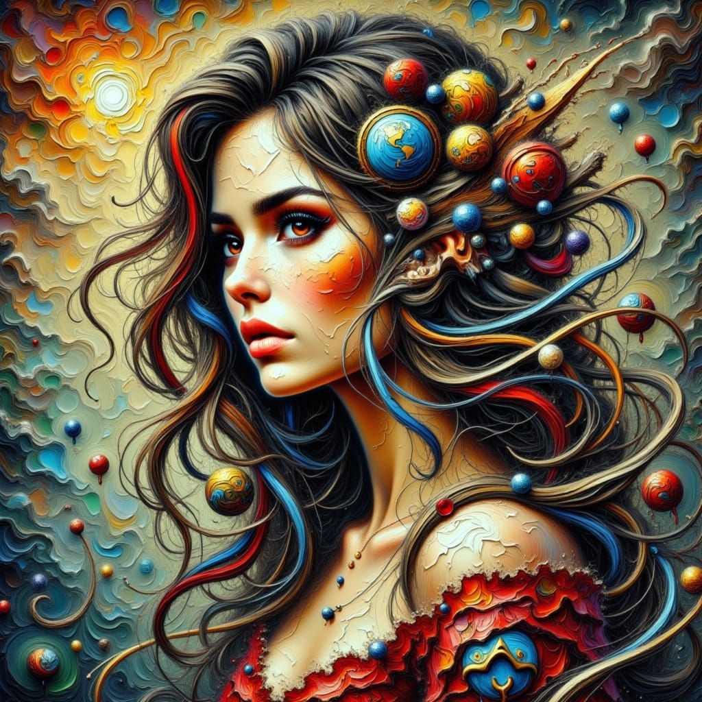 Hyperrealistic Woman in Surreal Background in Style of Simon...