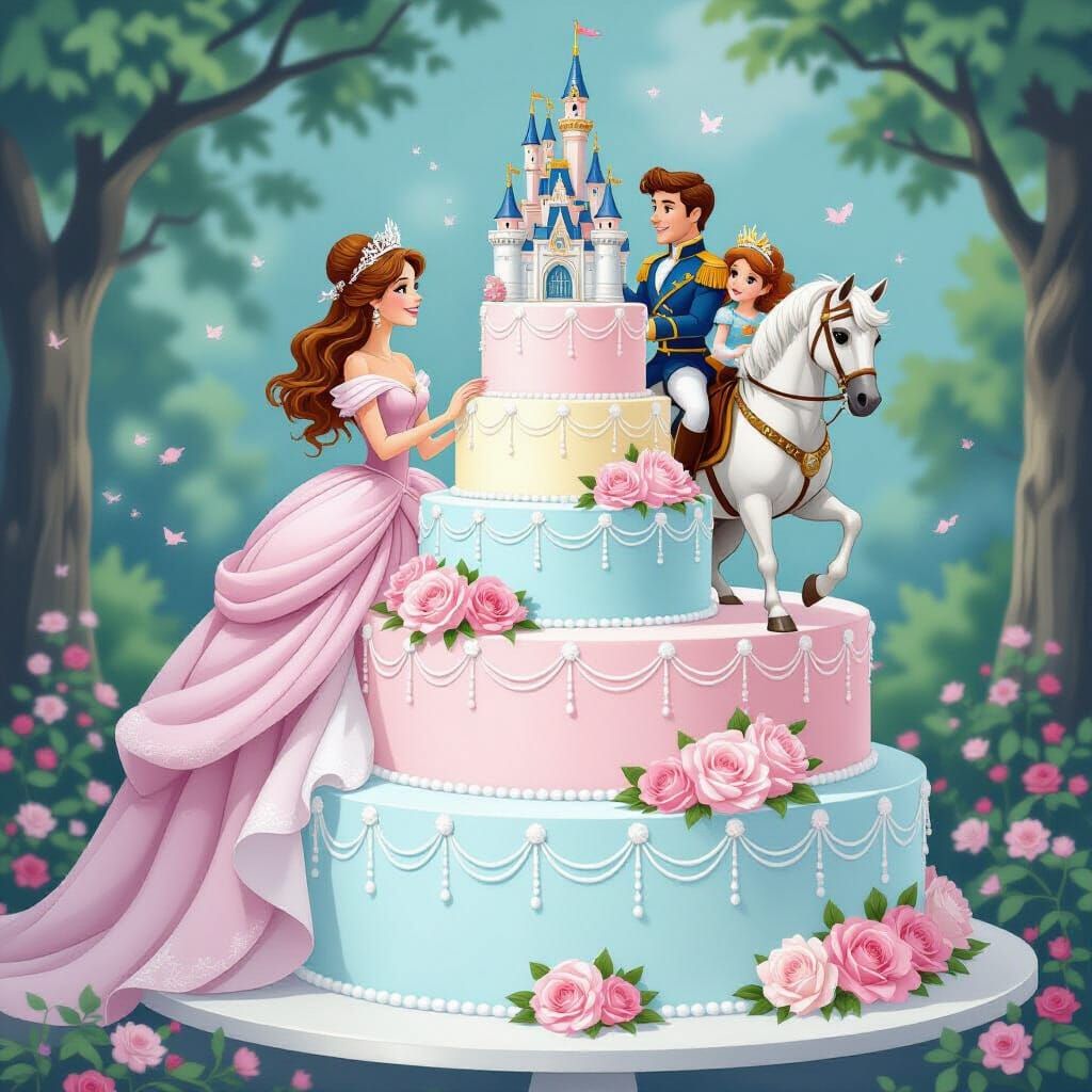 Princess Fairy Tale Cake with Royal Couple on Horse
