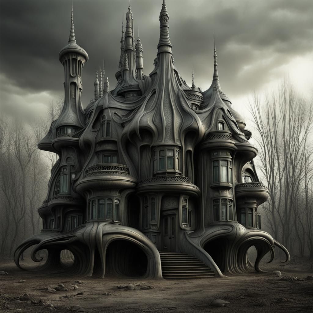 Eldritch House in Giger Style: 8K Matte Painting
