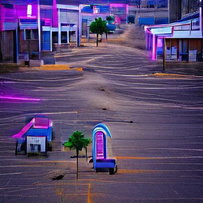 Neon Desert Town in Outrun Style