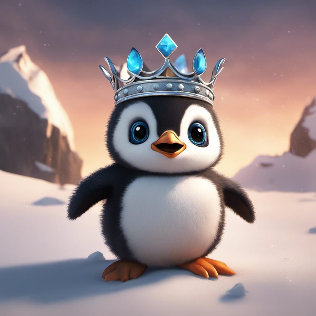 Cute Penguin with Crown in Antarctica
