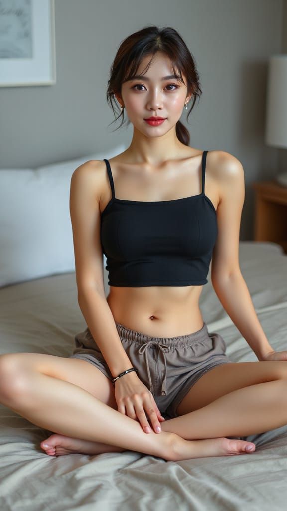 Korean Woman in Crop Top Lounging