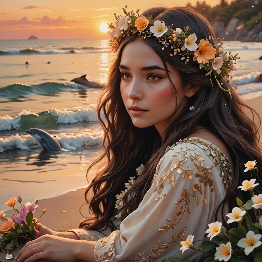 Girl with Flower Crown at Sunset: Matte Painting