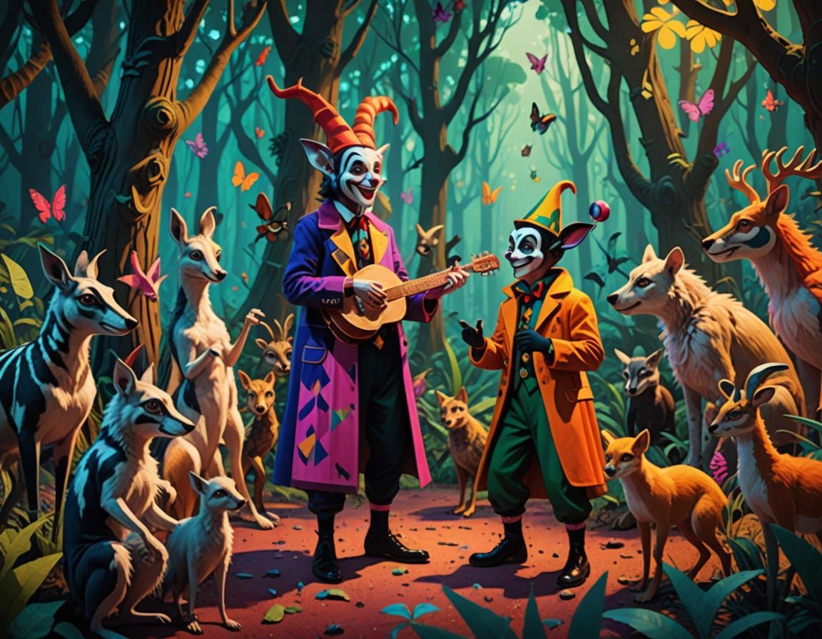 Vibrant Forest Scene in Expressionist Style