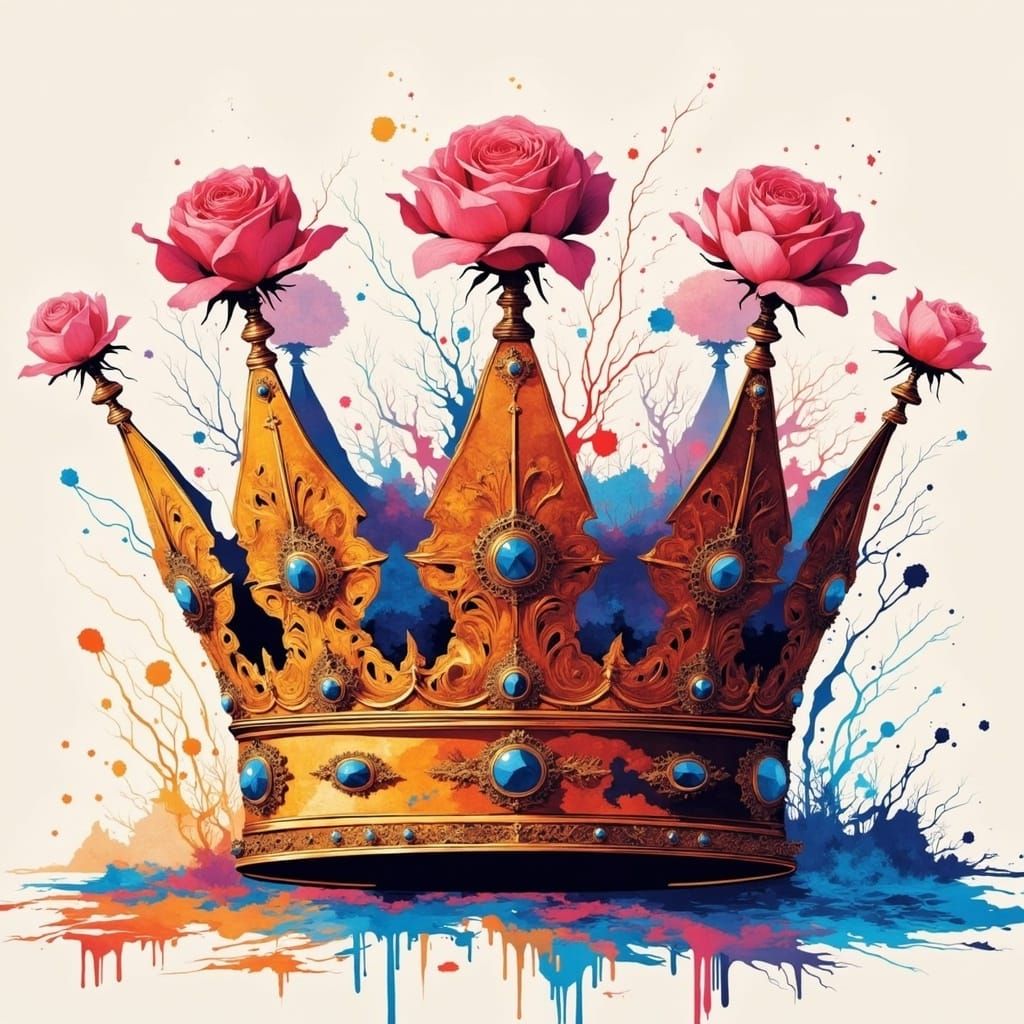 Paint Splatter Crown with Roses, Digital Collage