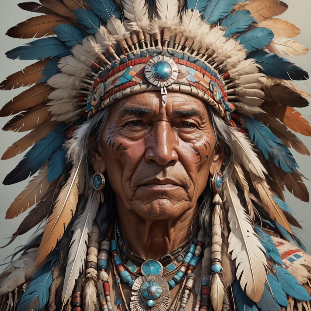 Native American Elder Portrait in Hyperdetailed Style