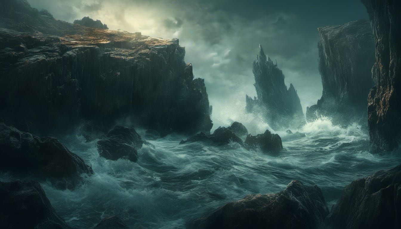 Rock by the Sea in Dark Fantasy Style